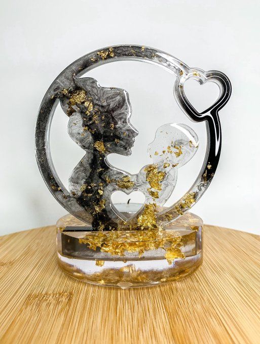 Bougeoir maman et bébé noir et feuilles d'or