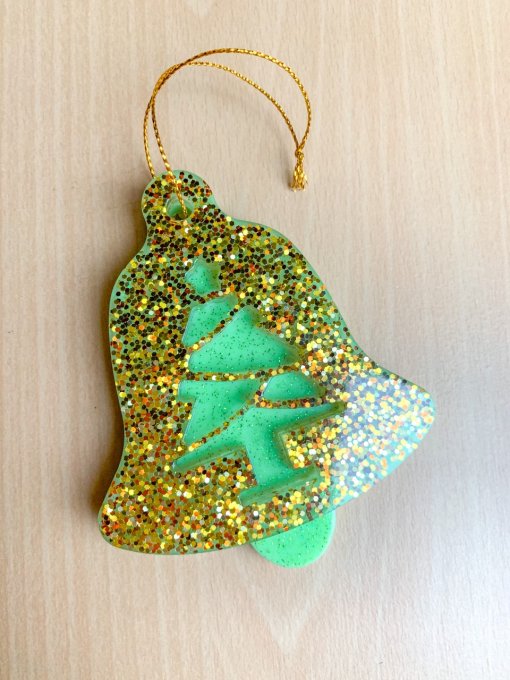 Cloche Sapin de Noël paillettes or et vert