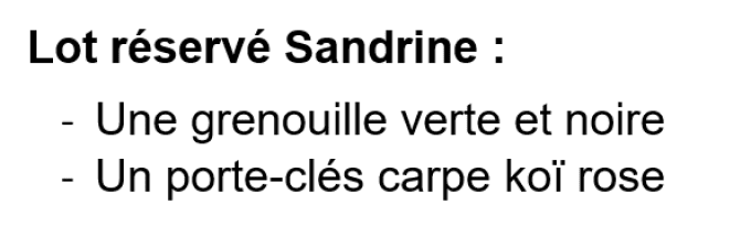 Lot réservé : grenouille + porte-clés carpe