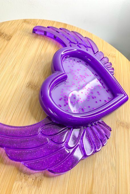 Vide-poches cœur ailés violet et paillettes 