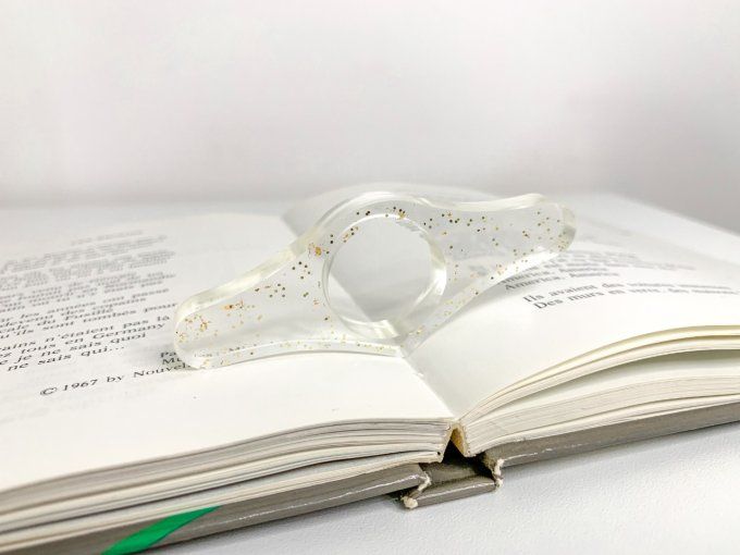 Bague de lecture translucide paillettes fines or