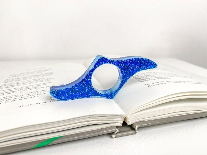 Bague de lecture bleu roi et paillettes bleues