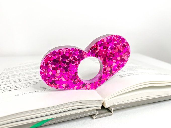 Bague de lecture cœur paillettes rose/violet