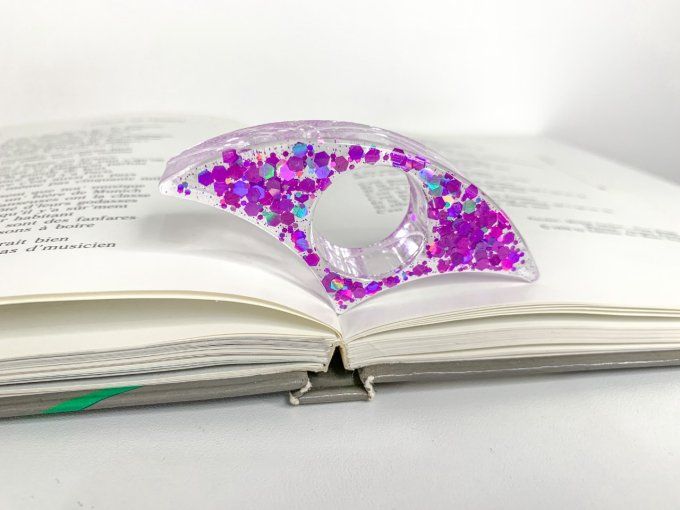 Bague de lecture paillettes violettes holographiques 