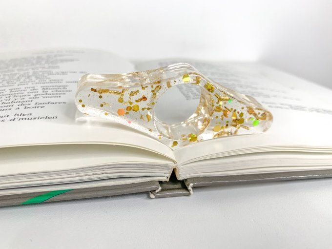 Bague de lecture paillettes et feuilles or