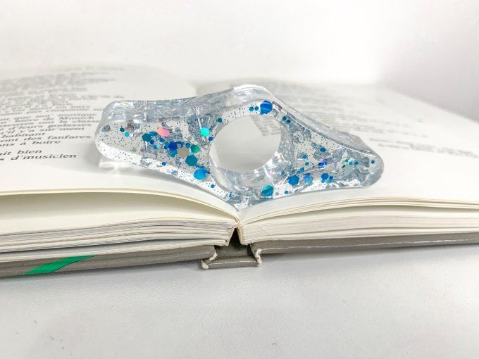 Bague de lecture paillettes bleues et argent