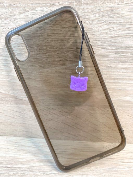 Bijou de téléphone tête de chat violet paillettes
