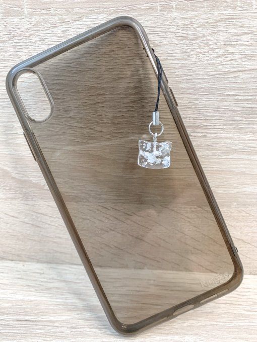 Bijou de téléphone tête de chat feuilles d'argent