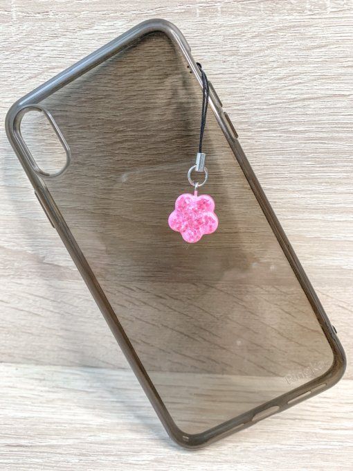 Bijou de téléphone fleur rose paillettes