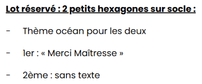 Lot réservé : 2 petits hexagones sur socle océan