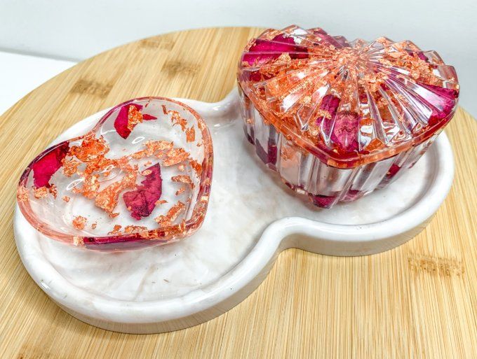 Assortiment coeur cuivre pétales de rose et marbre (3 pièces) 