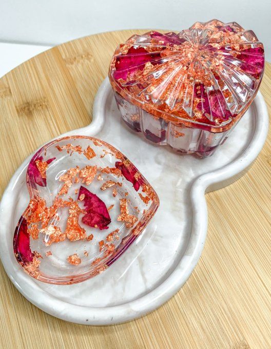 Assortiment coeur cuivre pétales de rose et marbre (3 pièces) 