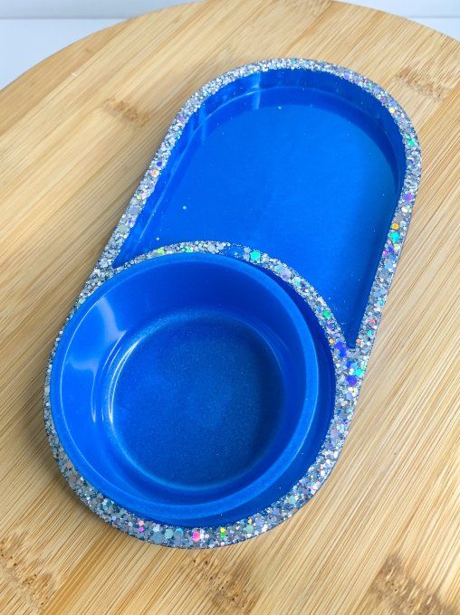 Assortiment plateau/pot bleu roi et paillettes argentées (2 pièces) 