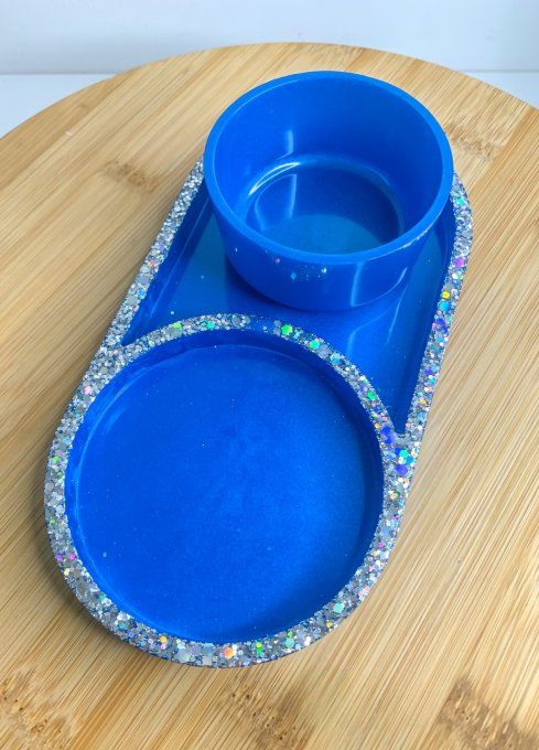 Assortiment plateau/pot bleu roi et paillettes argentées (2 pièces) 