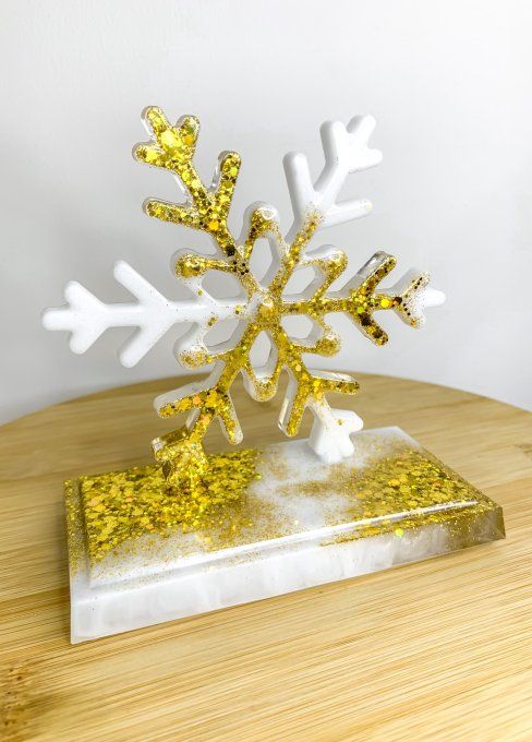 Déco flocon paillettes or et blanc 