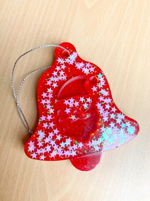 Cloche Père Noël rouge et paillettes étoiles