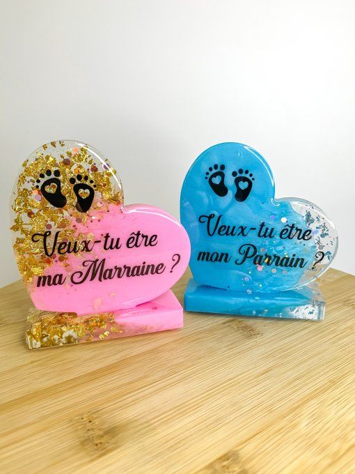 Petit coeur sur socle parrain / marraine