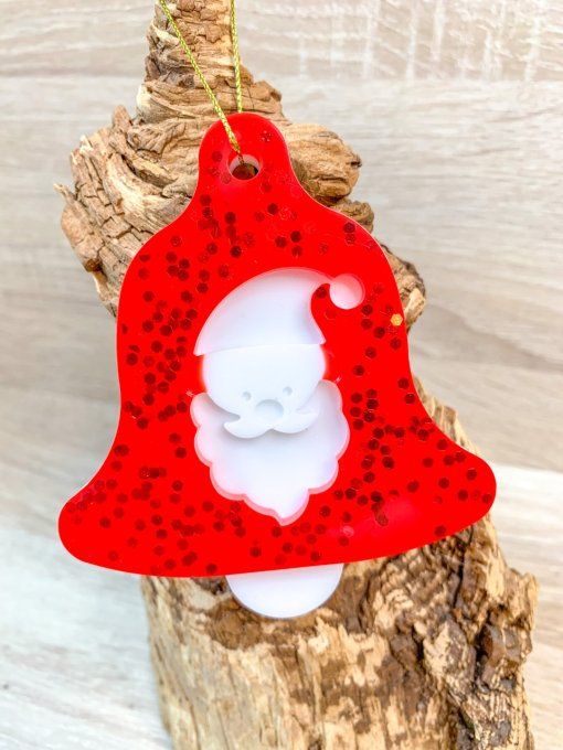 Cloche Père Noël rouge paillettes et blanc