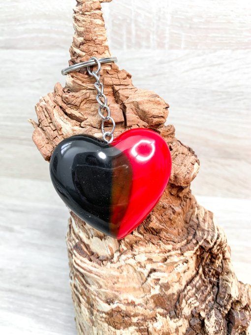 Porte-clés gros cœur rouge et noir