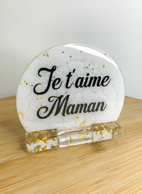 Demi cercle sur socle "je t'aime Maman" blanc et or