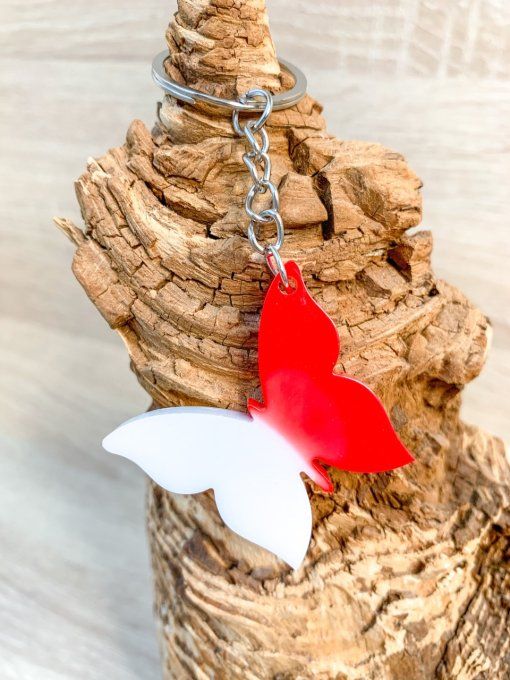 Porte-clés papillon rouge et blanc