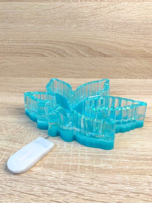 Cendrier feuille XXL à LED bleu turquoise et paillettes holographiques