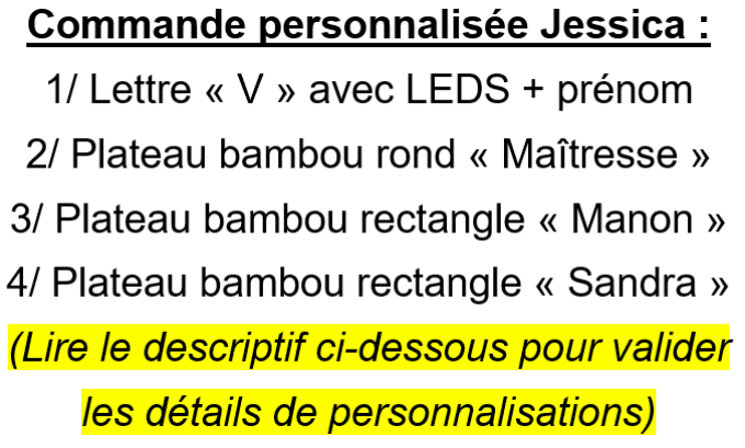 Lot réservé Jessica : créations personnalisées