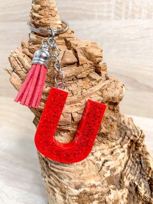 Porte-clés lettre "U" rouge paillettes