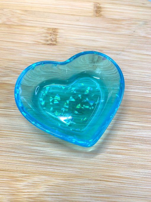 Petit vide poche coeur bleu lagon et paillettes