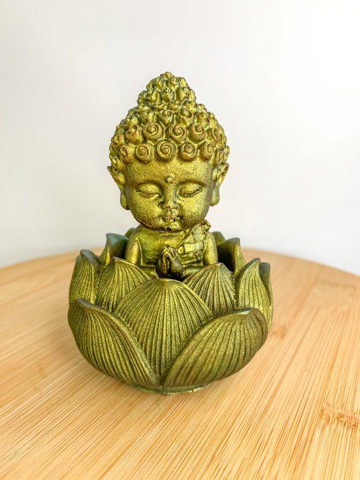 Bouddha et son lotus - reflets doré/vert