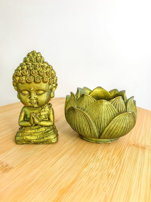 Bouddha et son lotus - reflets doré/vert
