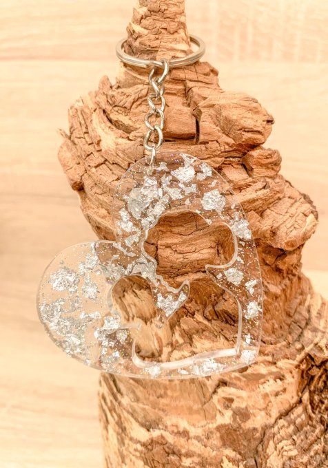 Porte-clés femme et enfant translucide et feuilles argent