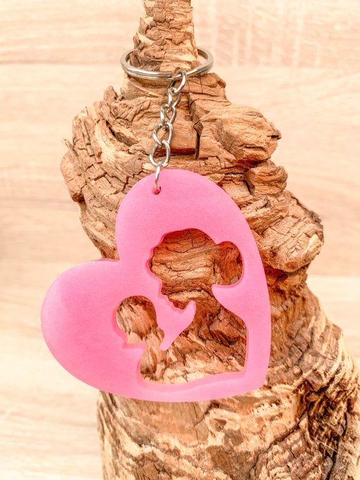 Porte-clés femme et enfant rose 