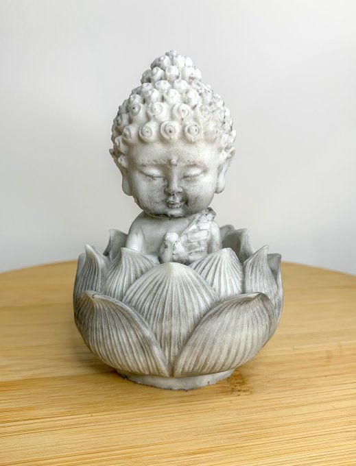 Bouddha et son lotus - marbré blanc/gris