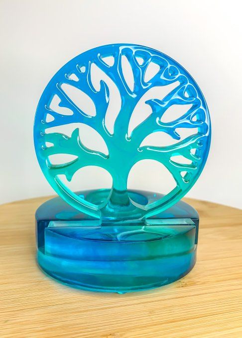 Bougeoir arbre de vie bleu et turquoise transparent 