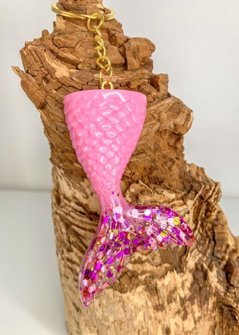 Porte-clés sirène rose et paillettes