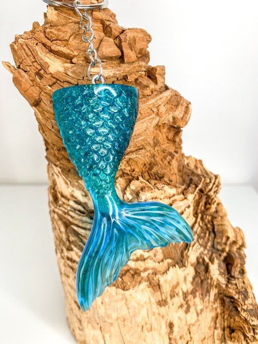 Porte-clés sirène turquoise paillettes et bleu
