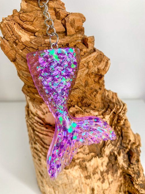 Porte-clés sirène paillettes holo violettes
