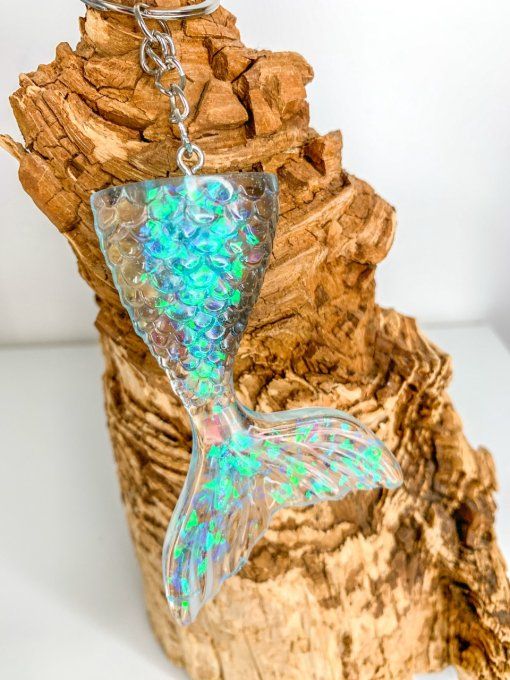Porte-clés sirène paillettes holo bleues