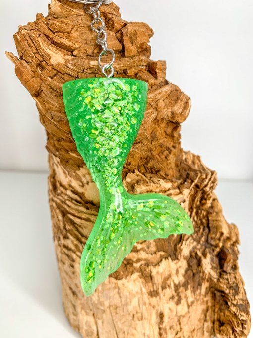 Porte-clés sirène vert FLUORESCENTE et paillettes