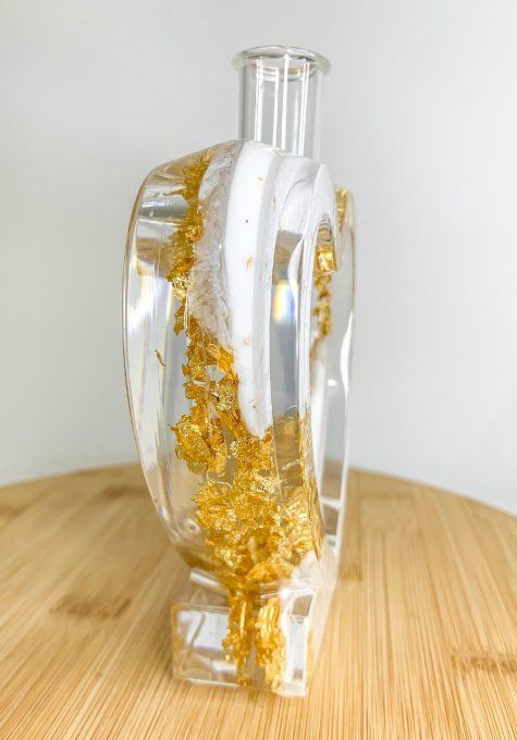 Soliflore coeur blanc et feuilles d'or