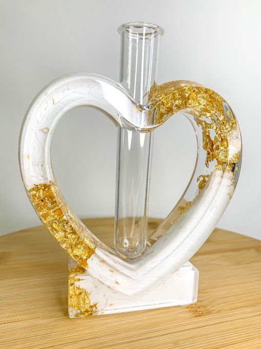 Soliflore coeur blanc et feuilles d'or