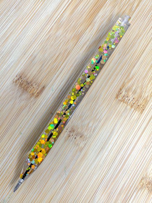 Stylo carré paillettes dorées