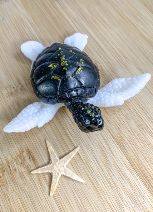 Tortue noire et blanche avec paillettes or