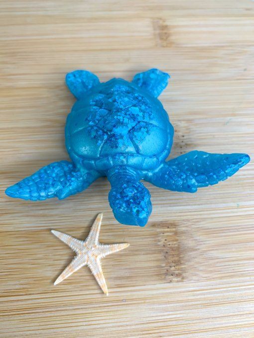 Tortue bleue métallisée et paillettes assorties 