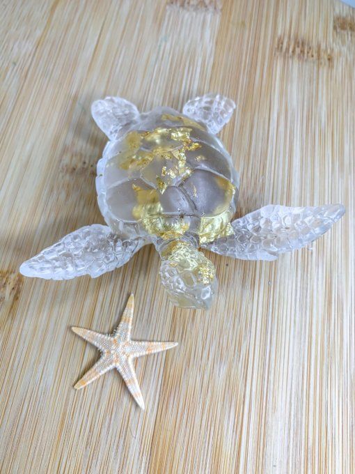 Tortue transparente et feuilles d'or
