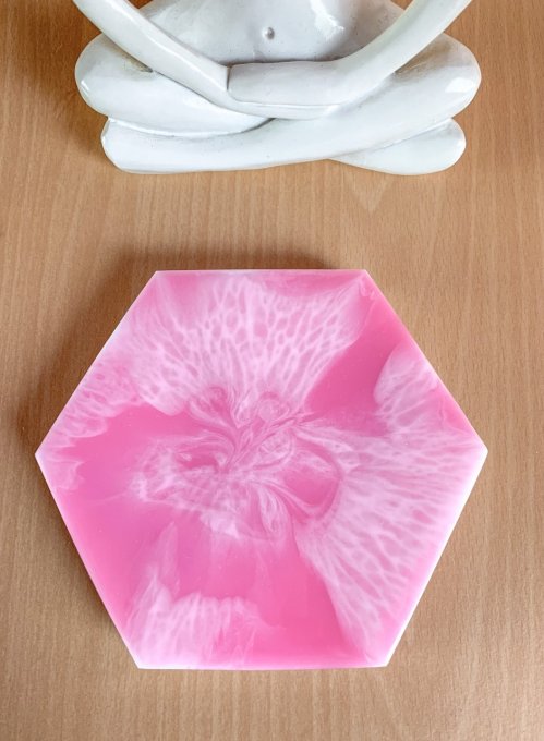Vide-poches hexagonale rose et blanc + strass